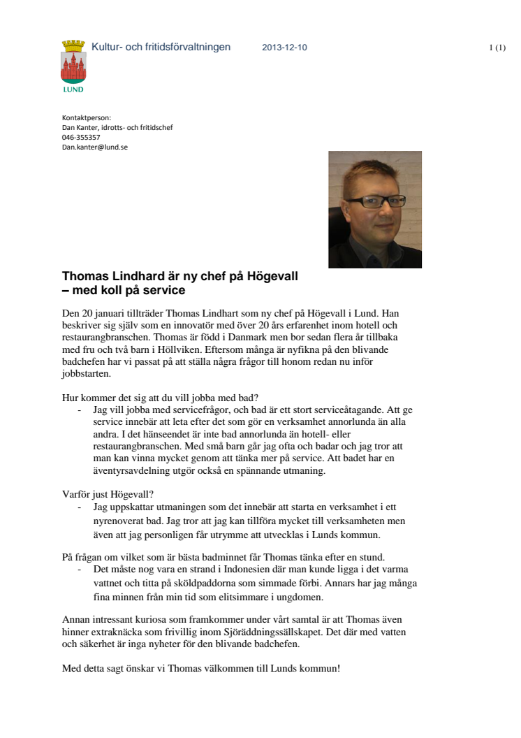 Thomas Lindhard är ny chef på Högevall 