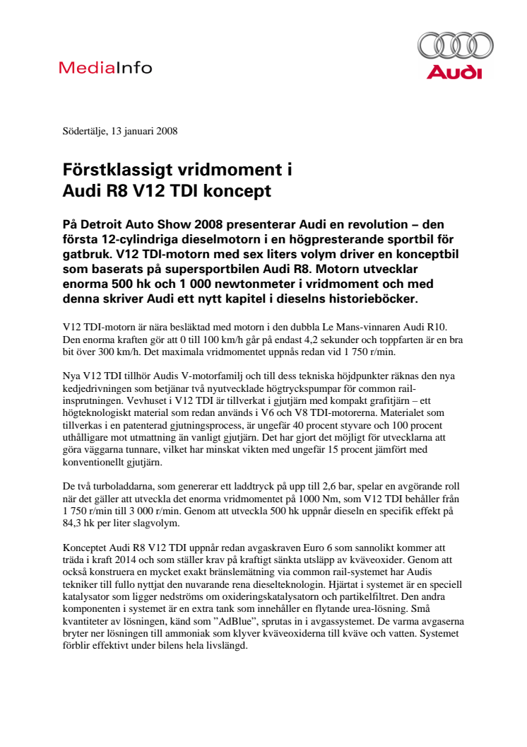 Förstklassigt vridmoment i Audi R8 V12 TDI koncept