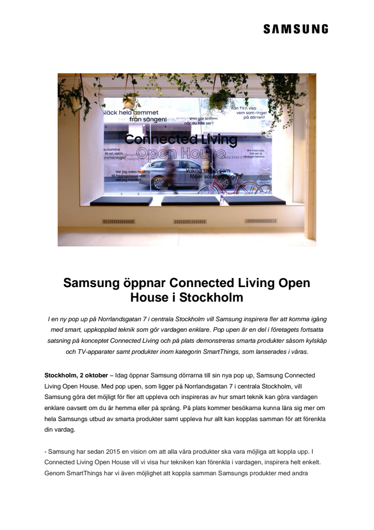 Samsung öppnar Connected Living Open House i Stockholm  