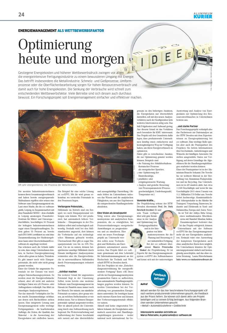 Pressestimmen: "Optimierung heute und morgen" in: AluminiumKurier