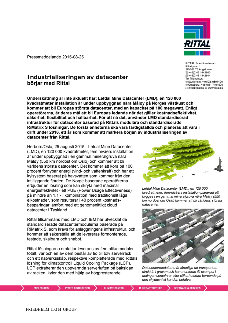 Industrialiseringen av datacenter börjar med Rittal