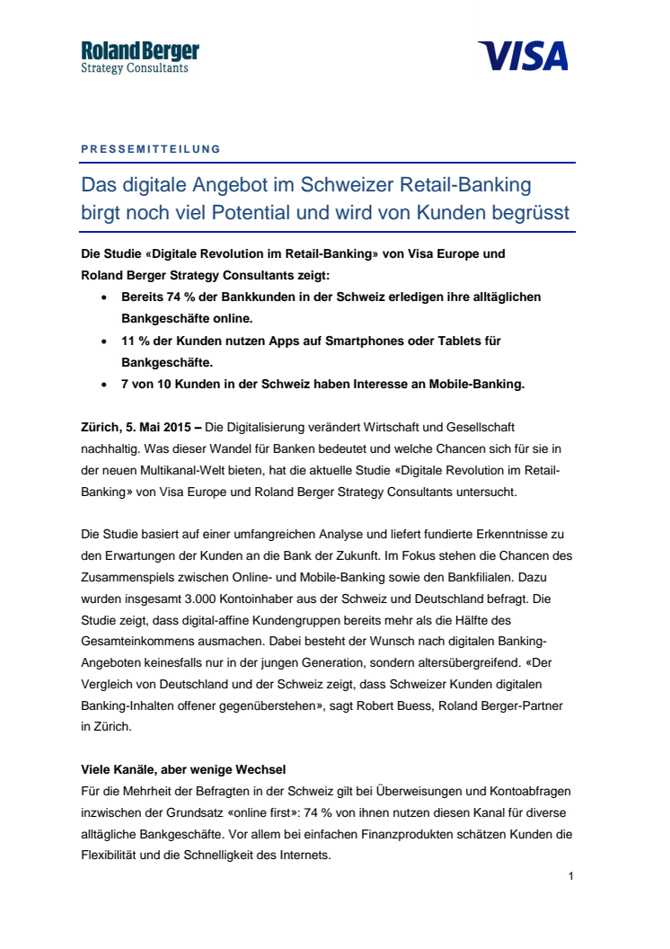 Das digitale Angebot im Schweizer Retail-Banking birgt noch viel Potential und wird von Kunden begrüsst