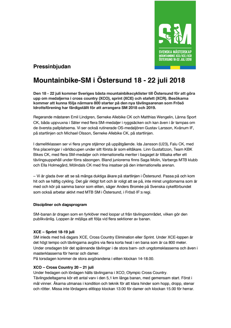 Pressinformation från Frösö IF_Mountainbike SM