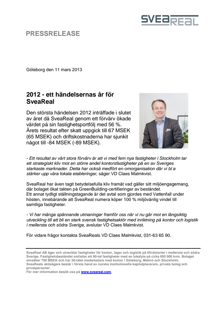 2012 - ett händelsernas år för SveaReal