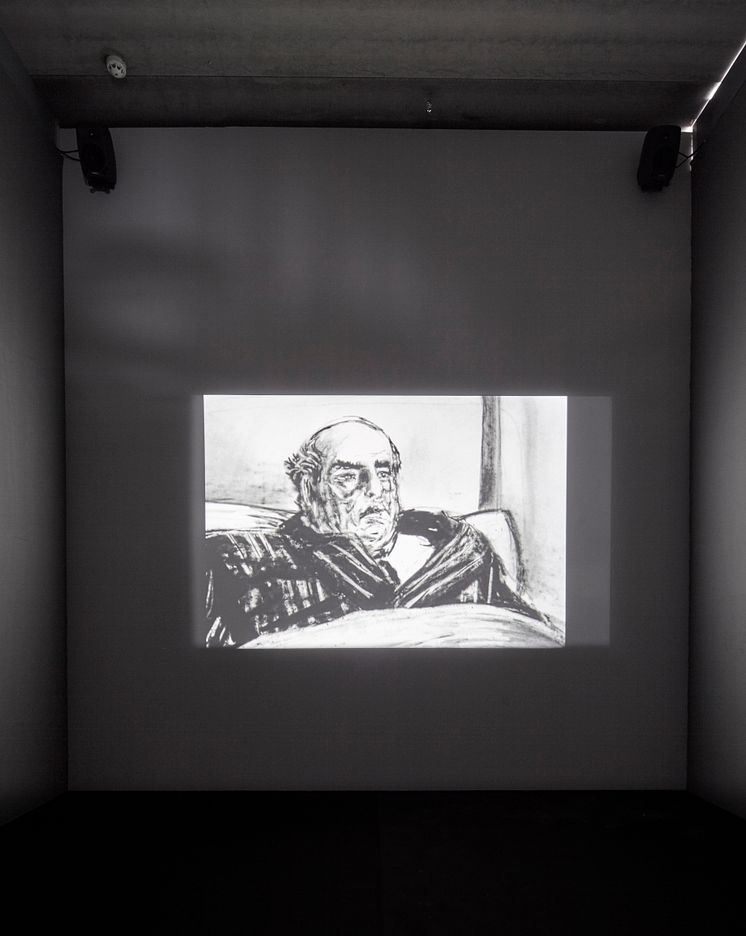 Stadsvandringar/City Walks: William Kentridge, 10 Drawings for Projection / 10 teckningar för projektion, 1989-2011. Installation view. 