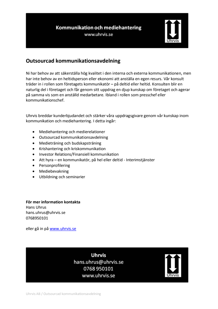 Outsourcad kommunikationsavdelning