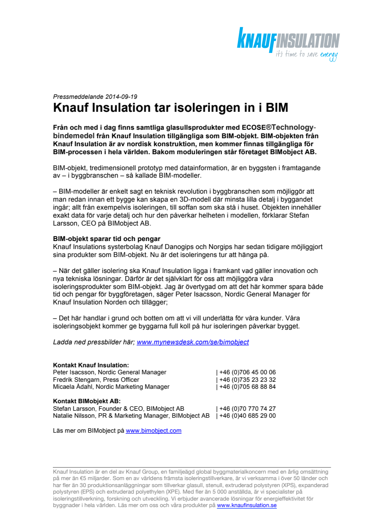 Knauf Insulation tar isoleringen in i BIM