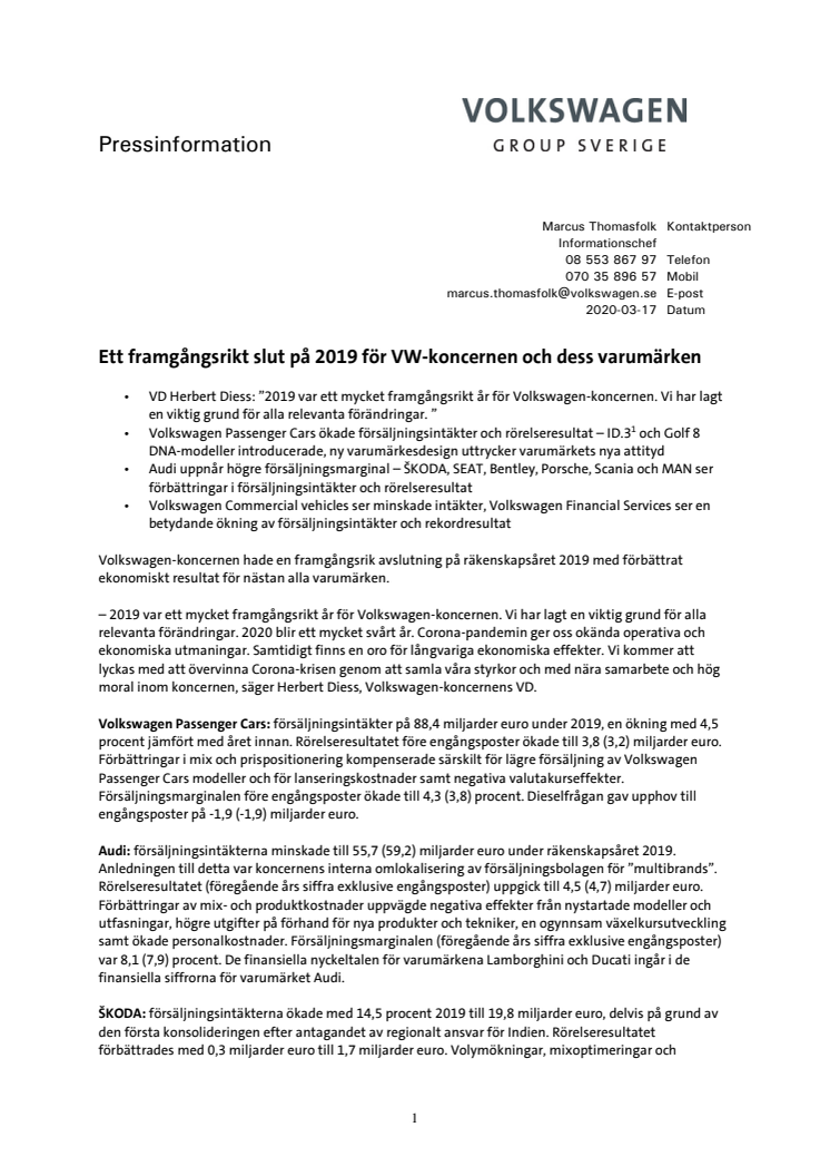 VW-koncernen och dess märken hade ett framgångrikt 2019