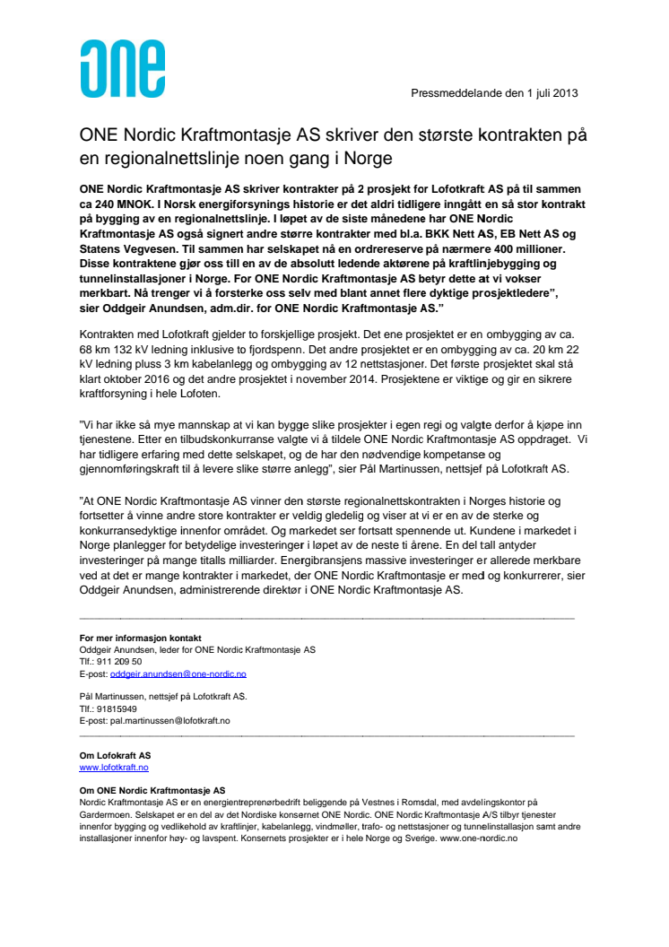 Historiskt stort kontrakt på regionnät i Norge