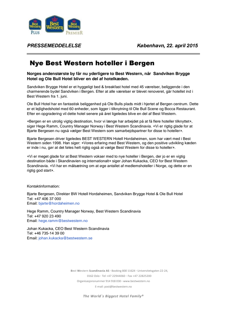 Nye Best Western hoteller i Bergen 