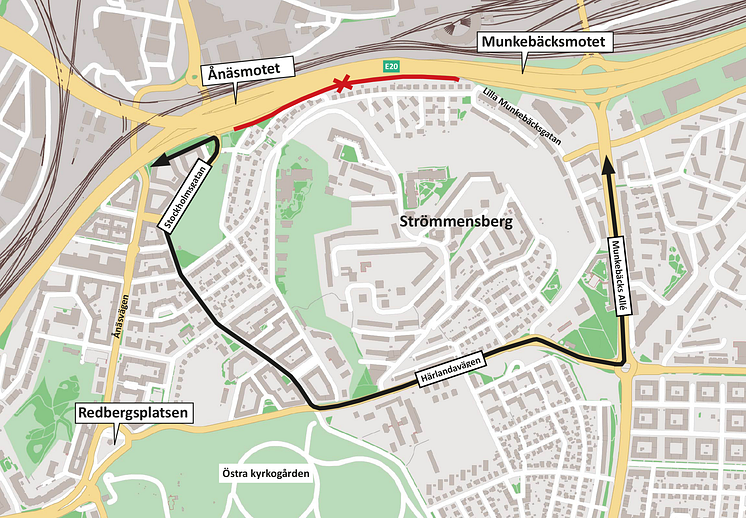 Cykeltrafiken leds om via Härlanda