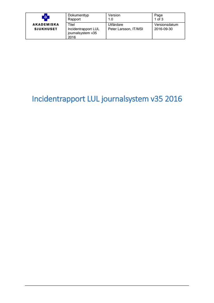 Incidentrapport LUL journalsystem v35 2016