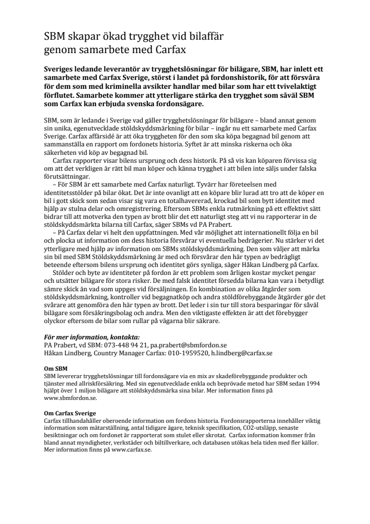 SBM skapar ökad trygghet vid bilaffär genom samarbete med Carfax