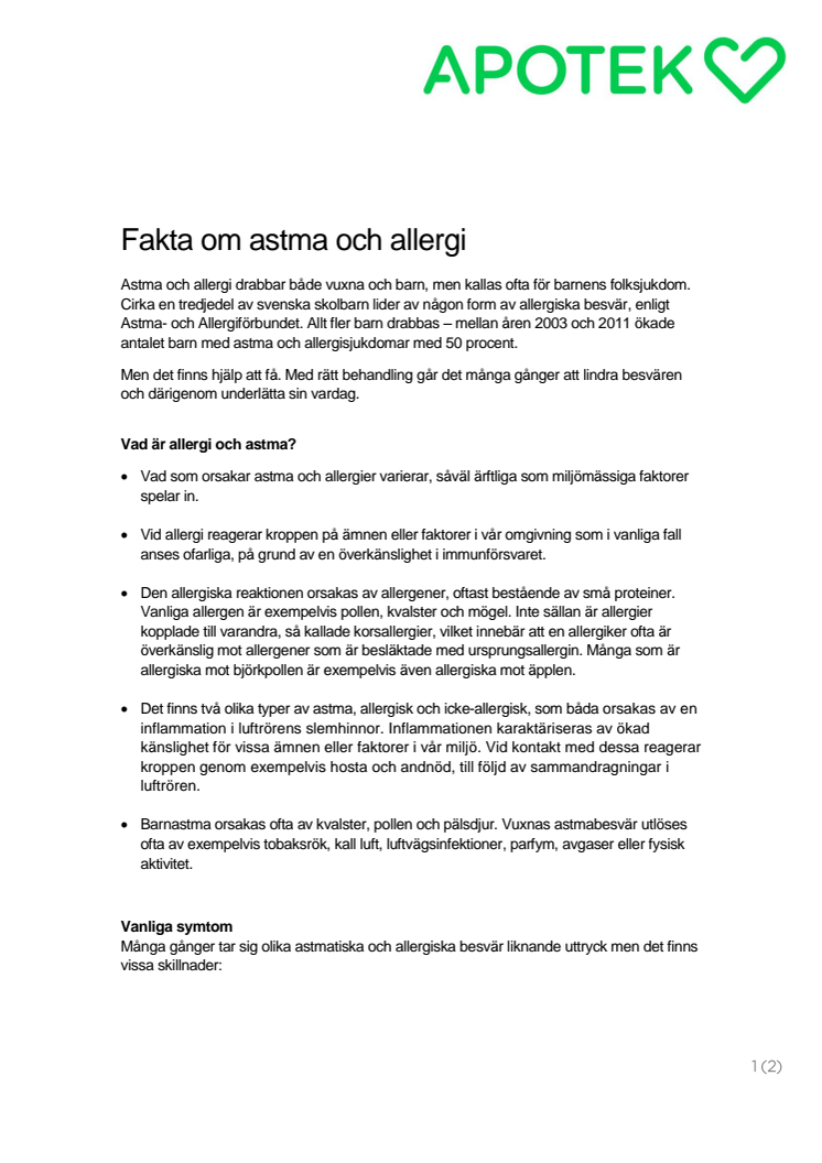 Fakta om astma och allergi