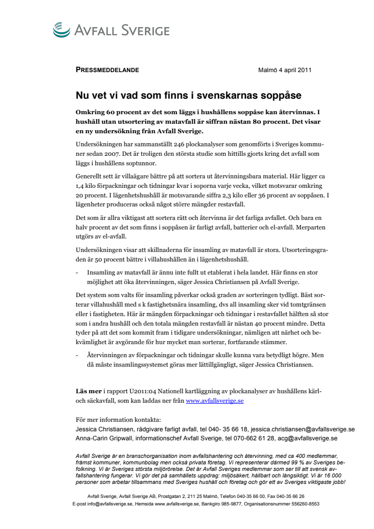 Nu vet vi vad som finns i svenskarnas soppåse