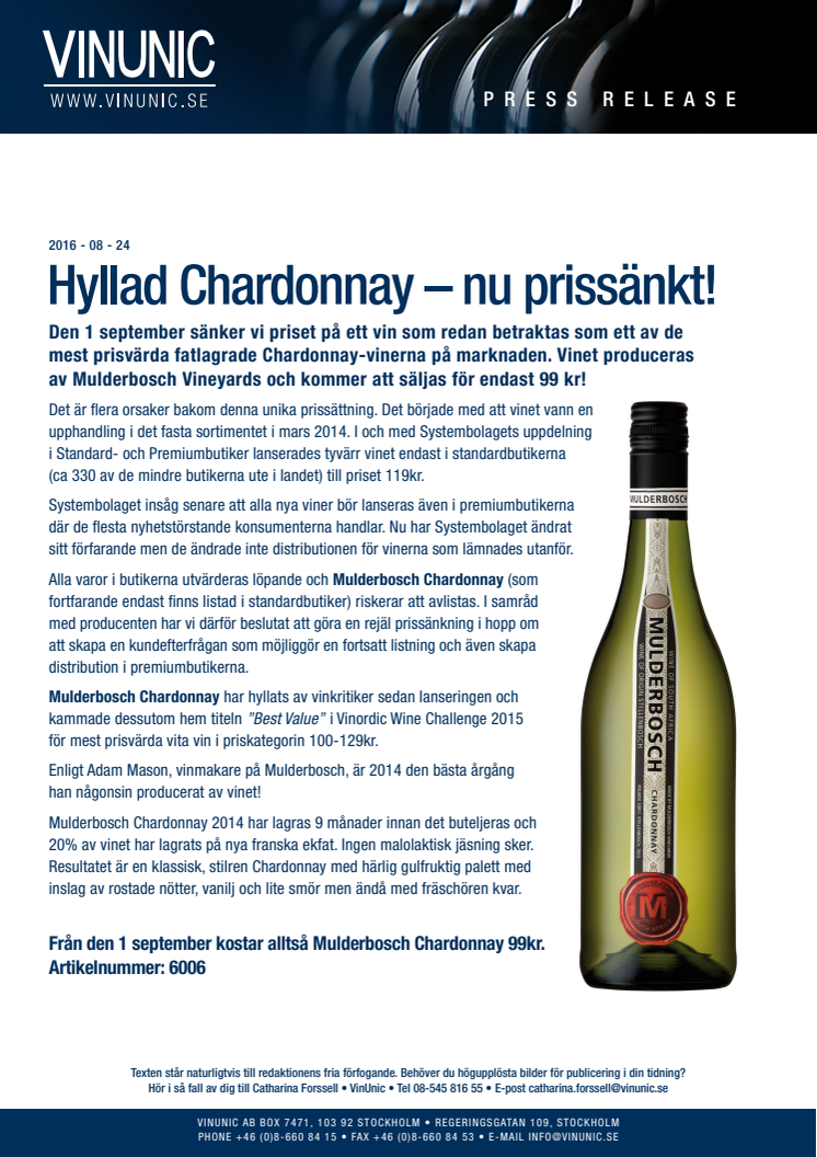 Hyllad Chardonnay – nu prissänkt!