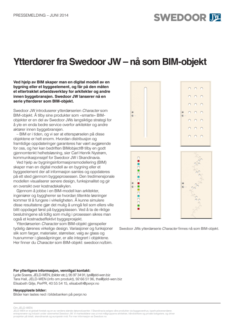 Ytterdører fra Swedoor JW – nå som BIM-objekt