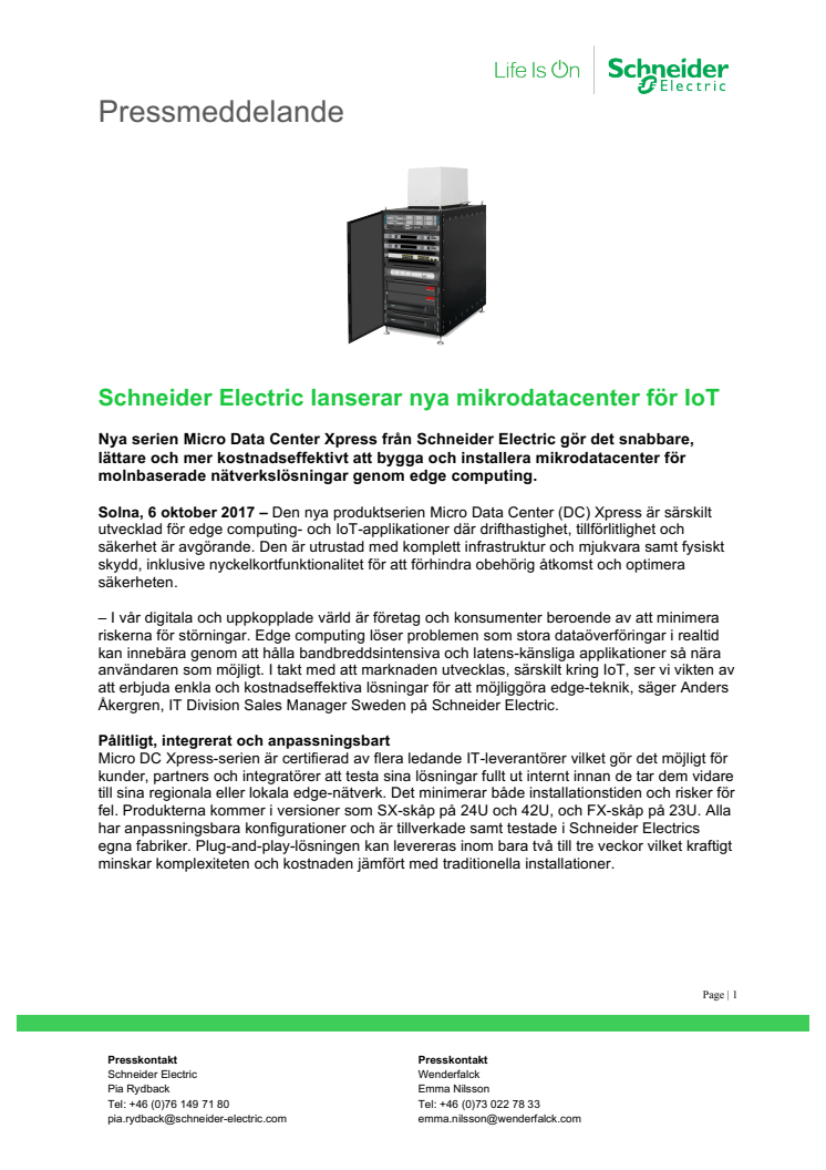 Schneider Electric lanserar nya mikrodatacenter för IoT