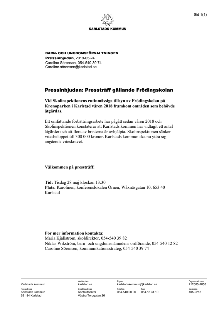 Pressinbjudan: Pressträff gällande Frödingskolan 