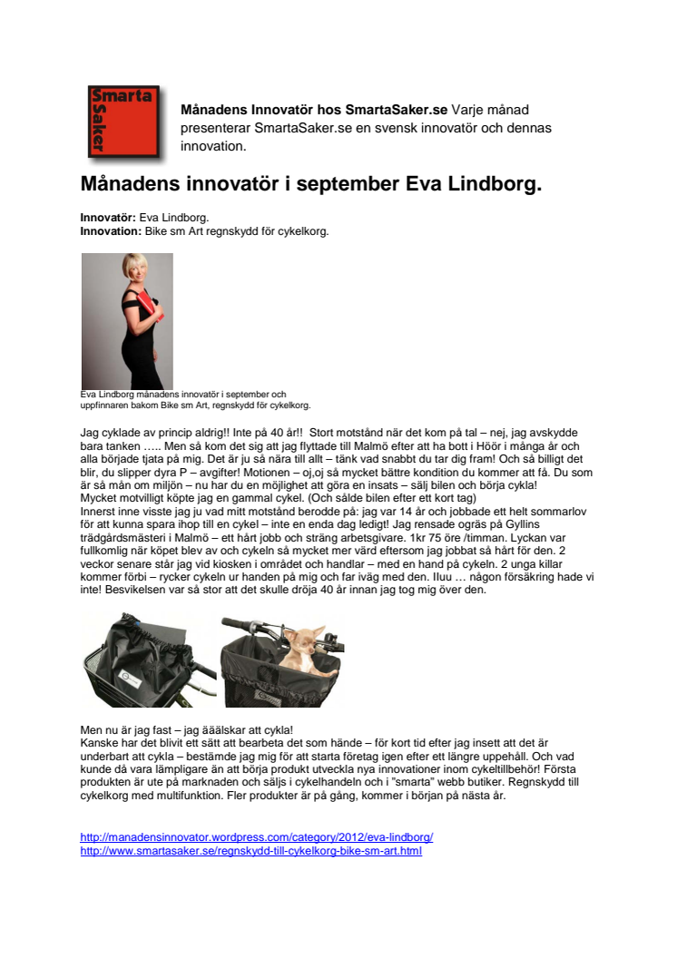 Månadens innovatör i september Eva Lindborg.