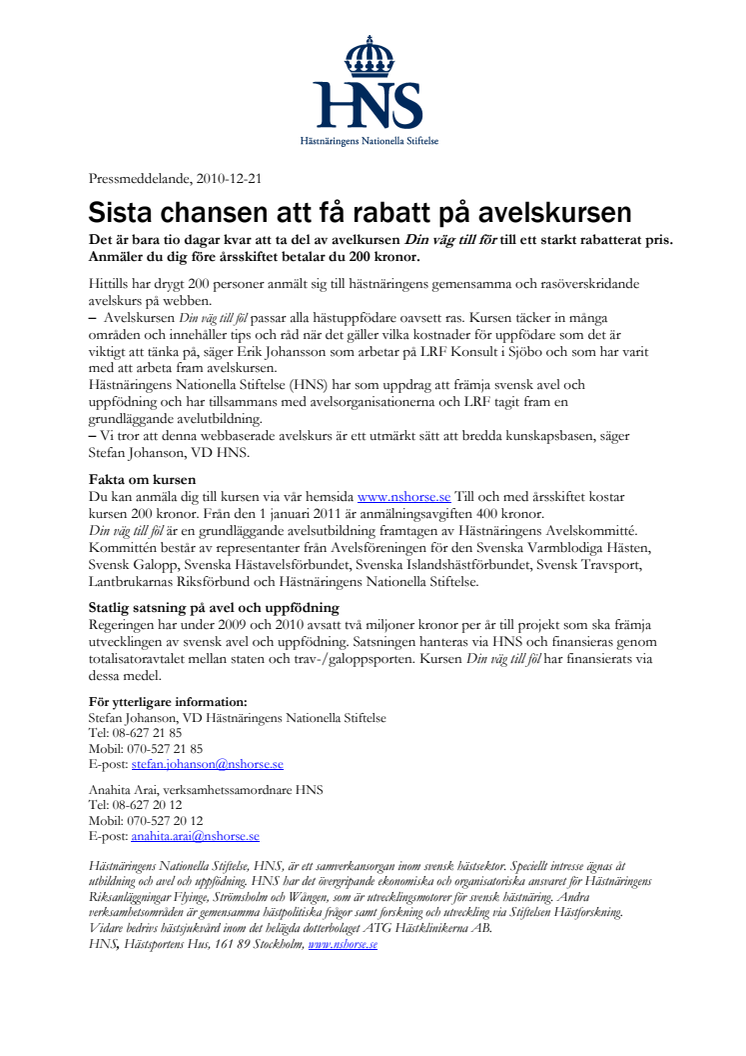 Sista chansen att få rabatt på avelskursen