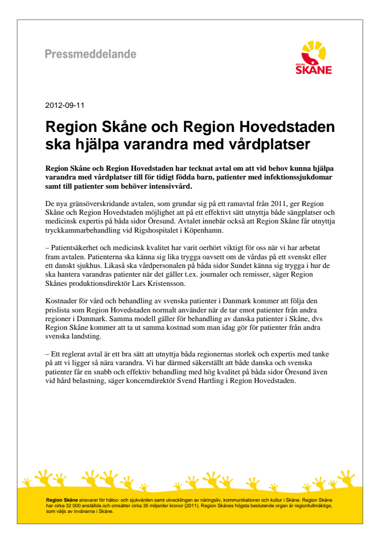 Region Skåne och Region Hovedstaden ska hjälpa varandra med vårdplatser