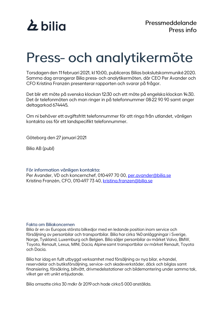 Press- och analytikermöte