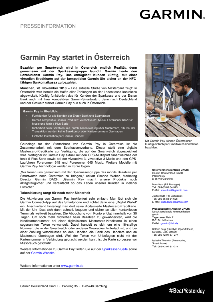 Garmin Pay startet in Österreich
