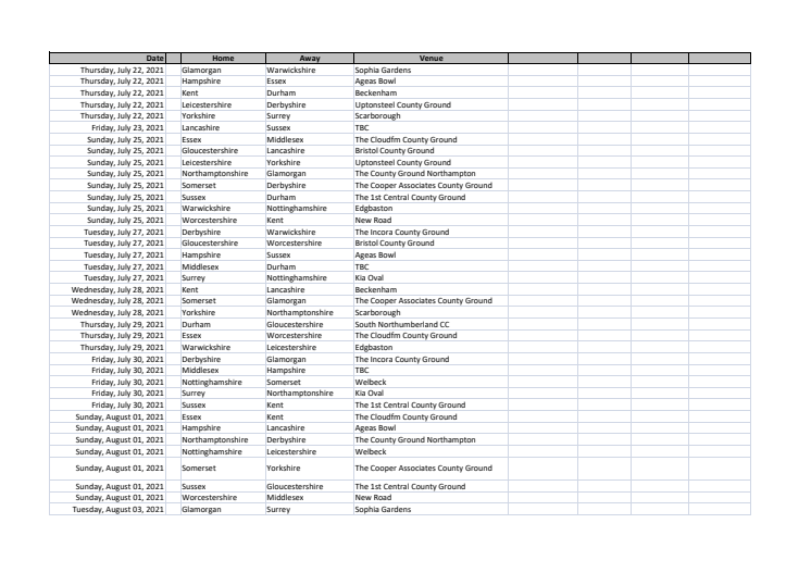 2021 Royal London Cup fixtures