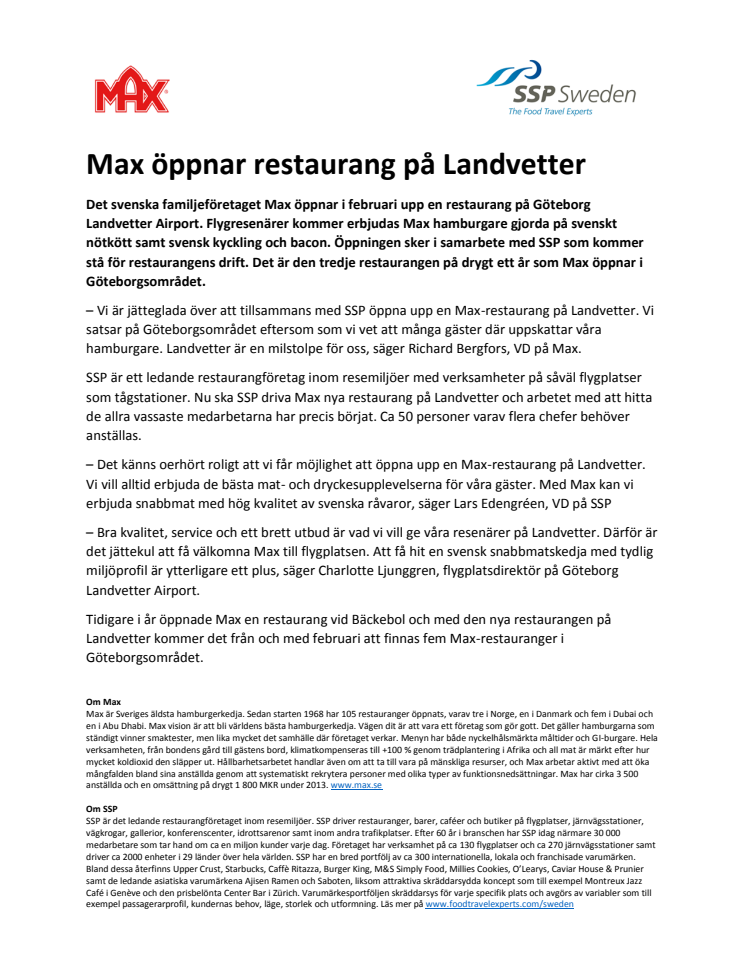 Max öppnar restaurang på Landvetter