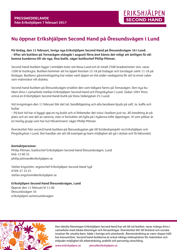 Nu öppnar Erikshjälpen Second Hand på Öresundsvägen i Lund