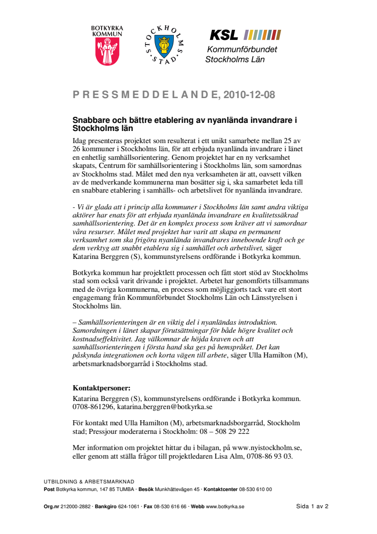 Snabbare och bättre etablering av nyanlända invandrare i Stockholms län