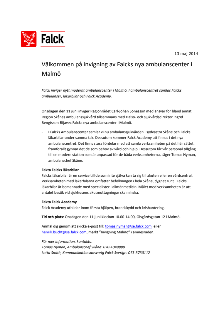 Invigning av Falcks nya ambulanscenter i Malmö