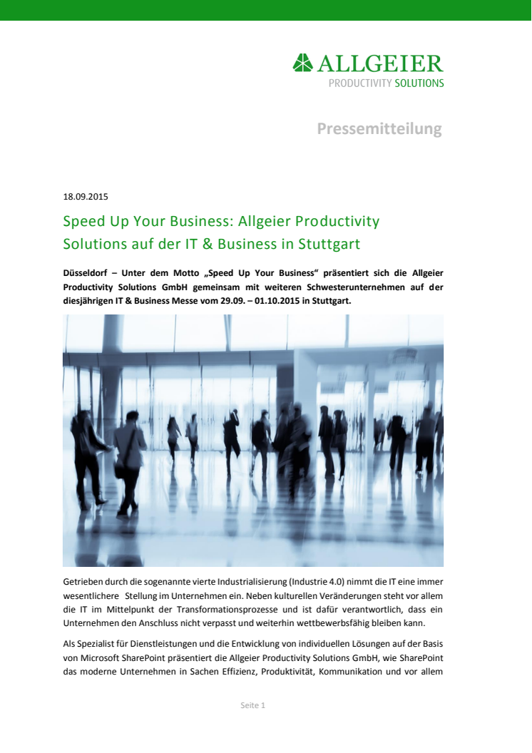Speed Up Your Business: Allgeier Productivity Solutions auf der IT & Business in Stuttgart