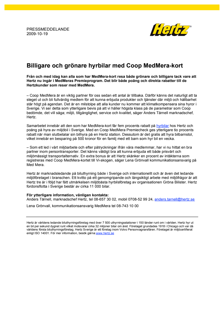 Billigare och grönare hyrbilar med Coop MedMera-kort