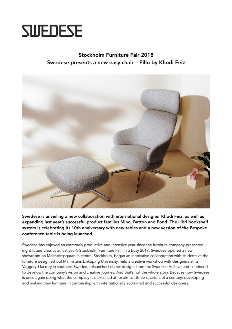 Stockholm Furniture Fair 2018: Swedese presents a new easy chair – Pillo by Khodi Feiz