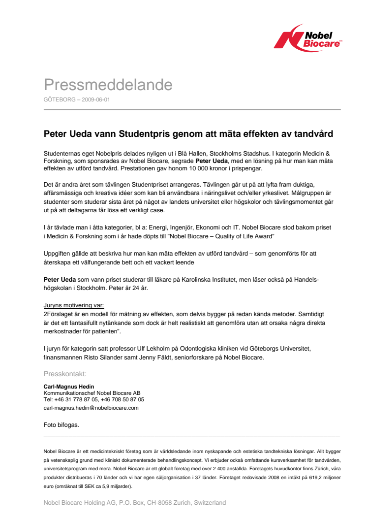 Peter Ueda vann Studentpris genom att mäta effekten av tandvård