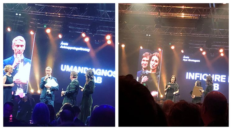 Winners at Umeågalan – Niklas Norgren, CEO UmanDiagnostics, and Sofia Mayans, CEO Inficure Bio.