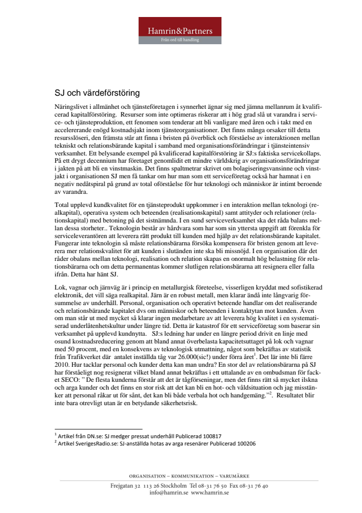 SJ och värdeförstöring