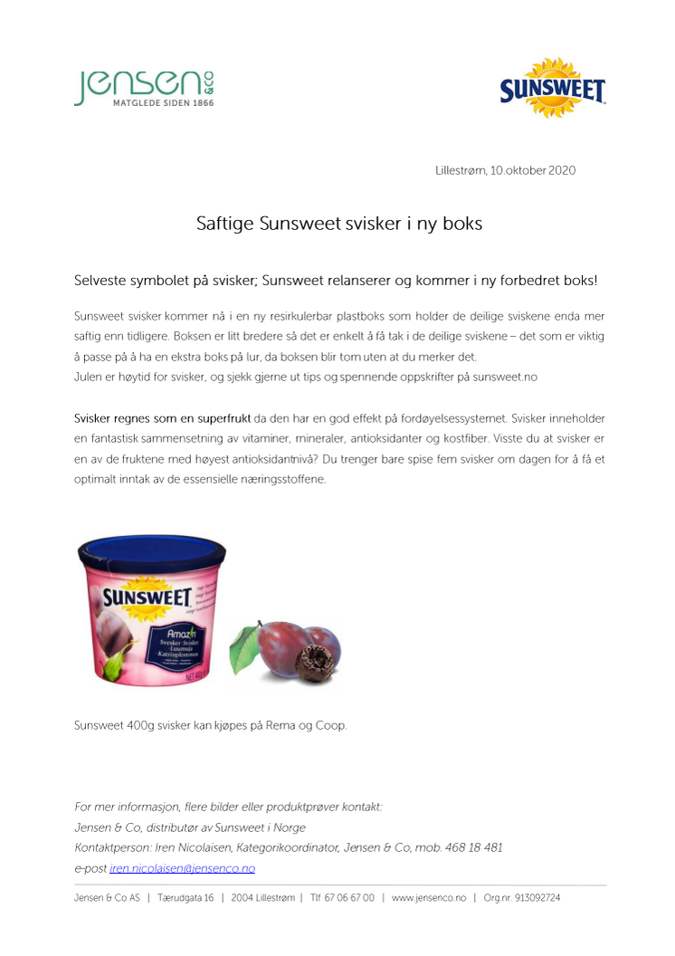 Saftige Sunsweet svisker i ny boks