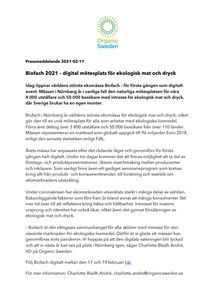 Biofach 2021 – digital mötesplats för ekologisk mat och dryck