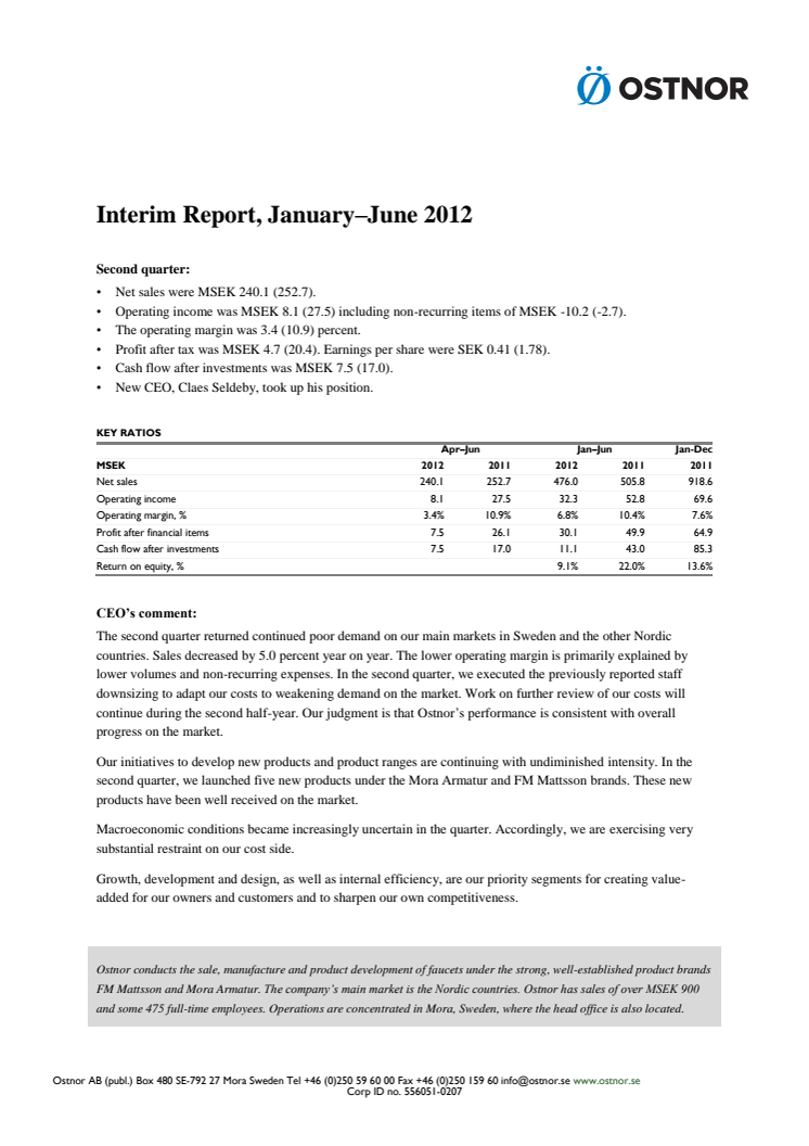 Interim report January - second quarter