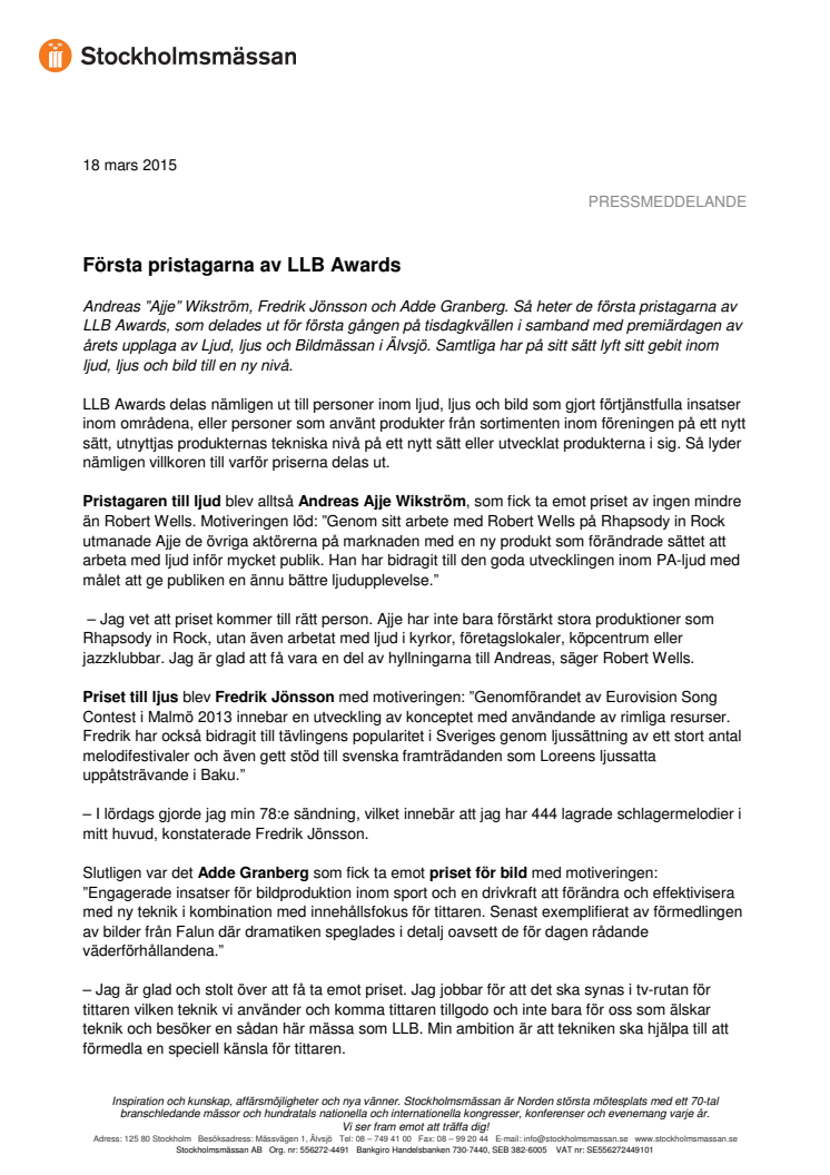 Första pristagarna av LLB Awards