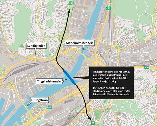 Trafiken i Tingstadstunneln dubbelriktas från den 25 april