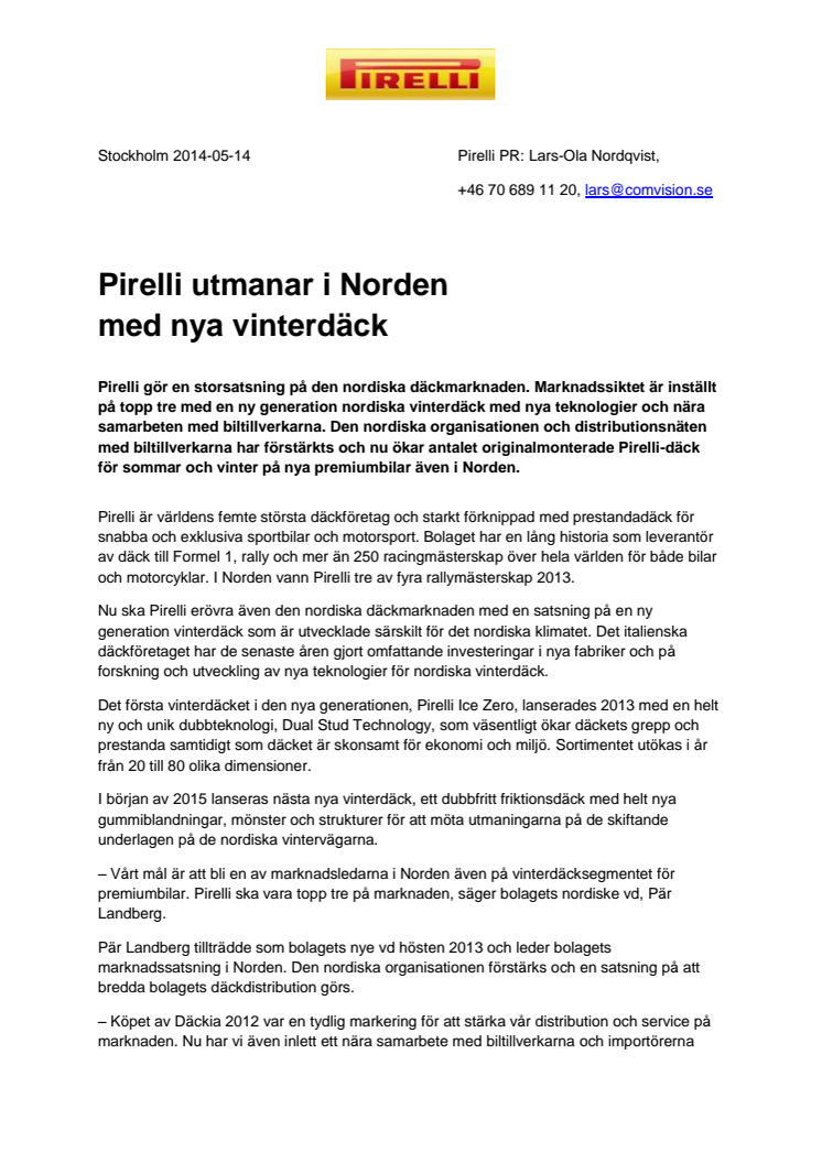 Pirelli utmanar i Norden med nya vinterdäck