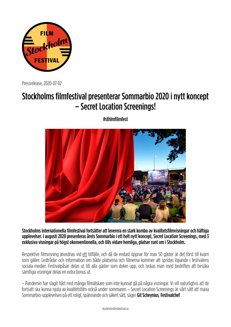 Stockholms filmfestival presenterar Sommarbio 2020 i nytt koncept – Secret Location Screenings!