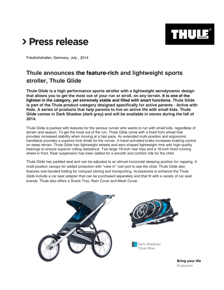 Thule announces the feature-rich and lightweight sports stroller, Thule Glide