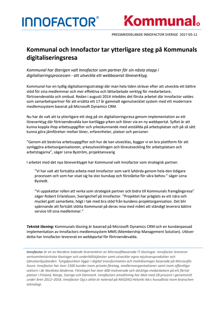 Kommunal och Innofactor tar ytterligare steg på Kommunals digitaliseringsresa