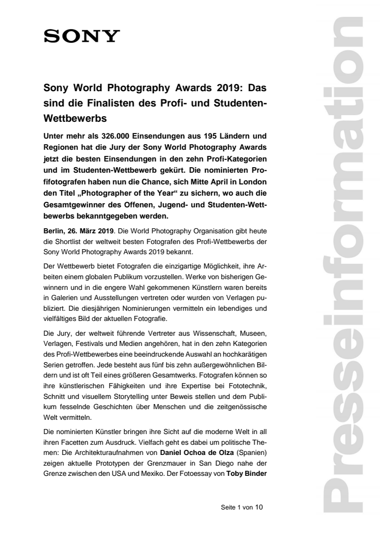 Sony World Photography Awards 2019: Das sind die Finalisten des Profi- und Studenten-Wettbewerbs