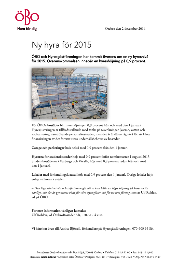 Ny hyra klar för 2015